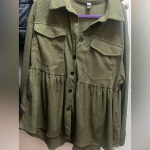 SHEIN Olive Green Button-Up Blouse